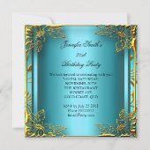 エリートエレガント誕生日ティール（緑がかった色）金ゴールドブラックダマスク 招待状 (正面)