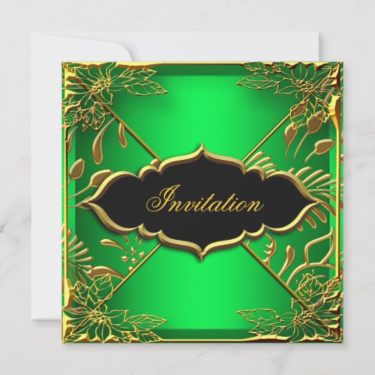 エリートエレガント誕生日ライム金ゴールドフローラダム 招待状 (裏面)