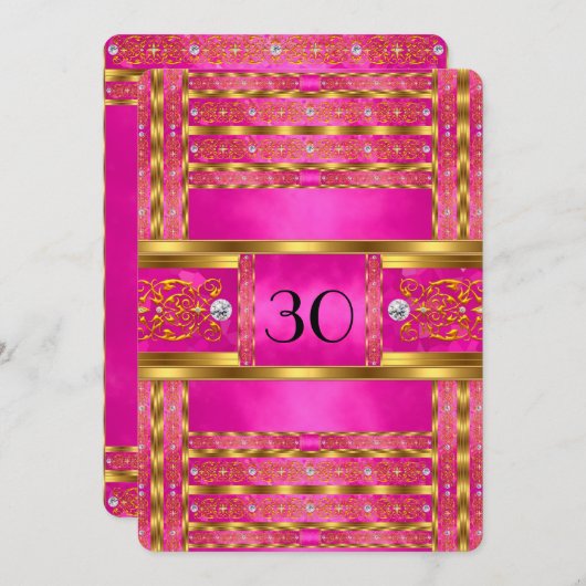 エリートエレガント金ゴールドピンクバースデーパーティー4 招待状 (正面/裏面)