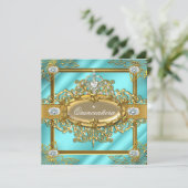 エリートキンセアニェラティール（緑がかった色）ブルー金ゴールドダマスク15th 招待状 (スタンド正面)