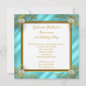 エリートキンセアニェラティール（緑がかった色）ブルー金ゴールドダマスク15th 招待状 (裏面)