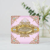 エリートキンセアニェラピンク金ゴールドダマスク15日パーティー 招待状 (スタンド正面)