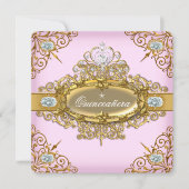 エリートキンセアニェラピンク金ゴールドダマスク15日パーティー 招待状 (正面)