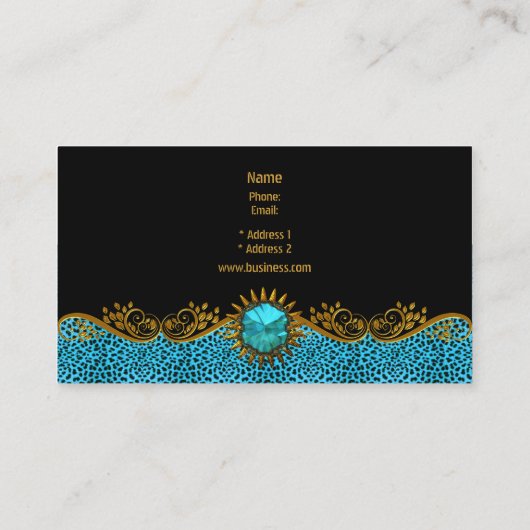 エリートクエレガントラスティール（緑がかった色）ブルーブラック金ゴールドヒョウ 名刺 (裏面)