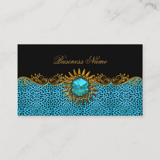 エリートクエレガントラスティール（緑がかった色）ブルーブラック金ゴールドヒョウ 名刺 (正面)