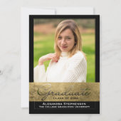 エリートゴールドフォイル切り出し効果写真卒業 招待状 (正面)