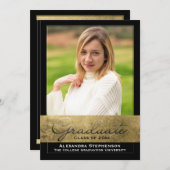 エリートゴールドフォイル切り出し効果写真卒業 招待状 (正面/裏面)