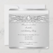 エリートシルバーホワイトパールレースフローラ誕生日 招待状 (裏面)