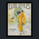 エリートスタイル1924 ポスター<br><div class="desc">アールデコスタイル誌の表紙エリートスタイル、1924年12月。カバーは、羽毛の羽毛で作られたファンを保持する黄金のドレスを着た様式化された女性を特徴とする。</div>