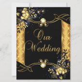 エリートズ結婚金ゴールドブラックフローラダイヤモンド 招待状 (正面)