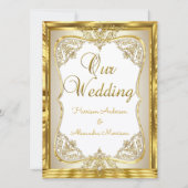 エリートズ結婚金ゴールドホワイトベージュクリームパール 招待状 (正面)