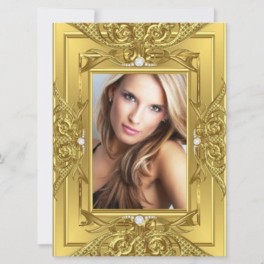 エリートダイヤモンド金ゴールドエレガントな誕生日パーティーの写真 招待状 (裏面)