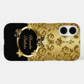 エリートダマエレガントスクフローラ蝶金ゴールドブラック Case-Mate iPhoneケース (裏面 (横))