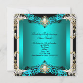 エリートティール（緑がかった色）クリームブラックパールバースデーパーティー2 招待状 (裏面)