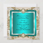 エリートティール(緑がかった色)クリーム金ゴールドパールバースデーパーティー 招待状 (裏面)