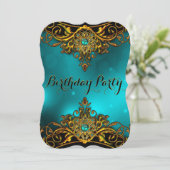 エリートティール(緑がかった色)ジェイド金ゴールドパールエレガントバースデーパーティー 招待状 (スタンド正面)