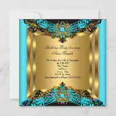 エリートティール(緑がかった色)ブルージェム金ゴールドブラックバースデーパーティー 招待状 (裏面)