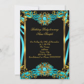 エリートティール（緑がかった色）ブルーゼブラ金ゴールドブラックバースデーパーティー 招待状 (裏面)