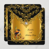 エリートバエレガントードブラック金ゴールド誕生日パーティー 招待状 (正面/裏面)