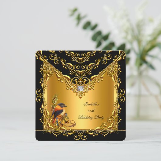 エリートバエレガントードブラック金ゴールド誕生日パーティー 招待状 (スタンド正面)