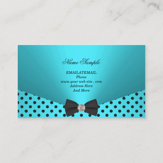 エリートビジネスティール（緑がかった色）ブルー水玉模様ボウタイ 名刺 (裏面)