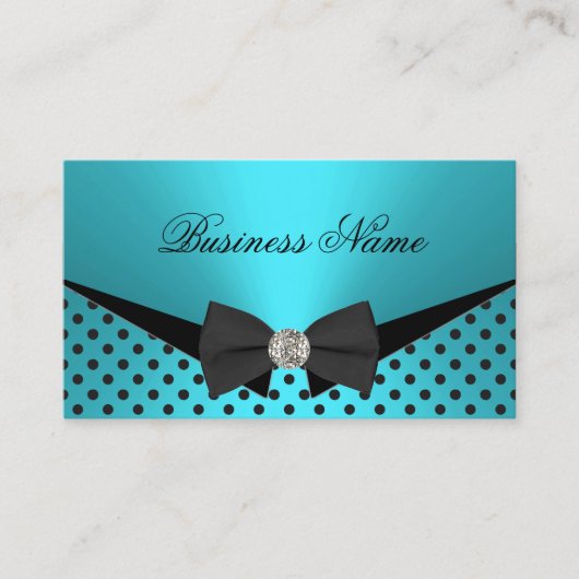 エリートビジネスティール（緑がかった色）ブルー水玉模様ボウタイ 名刺 (正面)