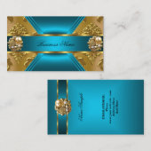 エリートビジネスティール（緑がかった色）ブルー金ゴールドダマスクジュエル 名刺 (正面/裏面)