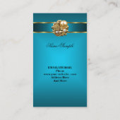 エリートビジネスティール（緑がかった色）ブルー金ゴールドダマスクジュエル 名刺 (裏面)