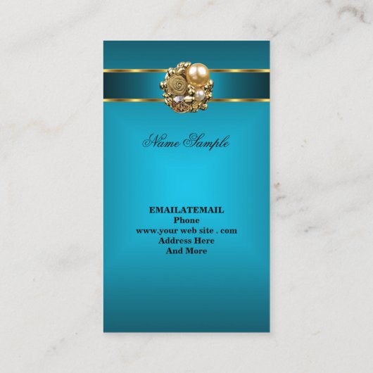 エリートビジネスティール（緑がかった色）ブルー金ゴールドダマスクジュエル 名刺 (裏面)