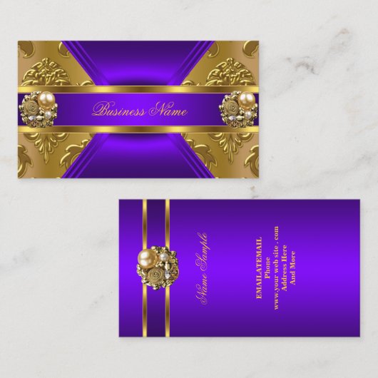 エリートビジネスパープル金ゴールドエレガントダマスクジュエル 名刺 (正面/裏面)