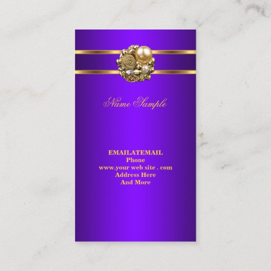 エリートビジネスパープル金ゴールドエレガントダマスクジュエル 名刺 (裏面)