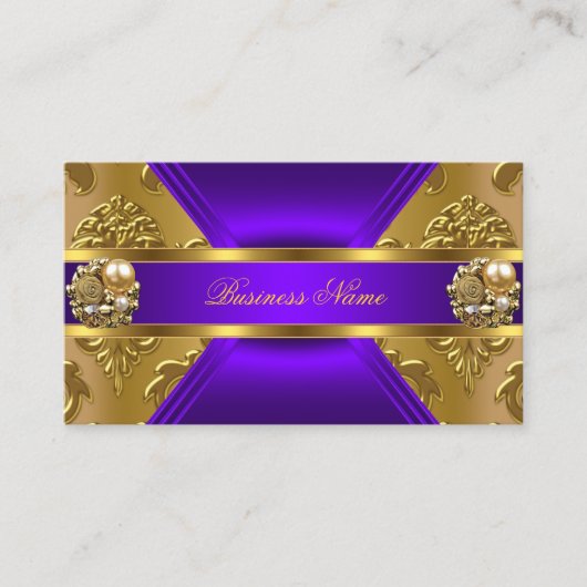 エリートビジネスパープル金ゴールドエレガントダマスクジュエル 名刺 (正面)