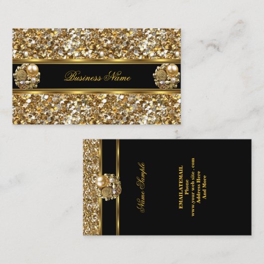 エリートビジネス金ゴールドエレガントグリッタージュエル2 名刺 (正面/裏面)