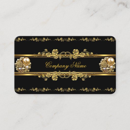 エリートビジネス金ゴールドエレガントフローラ宝石 名刺 (正面)