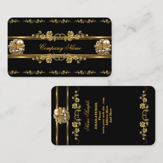 エリートビジネス金ゴールドエレガントフローラ宝石 名刺 (正面/裏面)