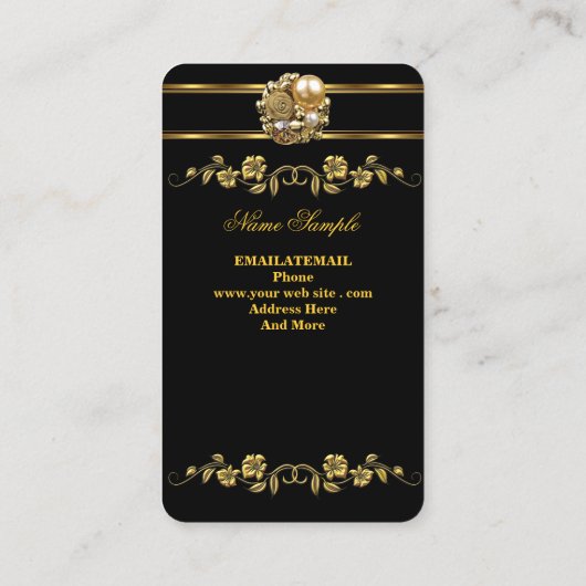エリートビジネス金ゴールドエレガントフローラ宝石 名刺 (裏面)