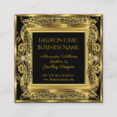 エリートファッションジュエリーデザイナーブラック金ゴールド宝石 スクエア名刺 (正面)