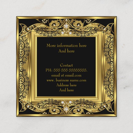 エリートファッションジュエリーデザイナーブラック金ゴールド宝石 スクエア名刺 (裏面)