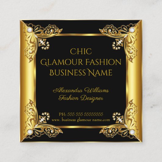 エリートファッションデザイナーブラック金ゴールド宝石 スクエア名刺 (正面)