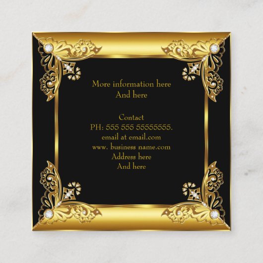 エリートファッションデザイナーブラック金ゴールド宝石 スクエア名刺 (裏面)