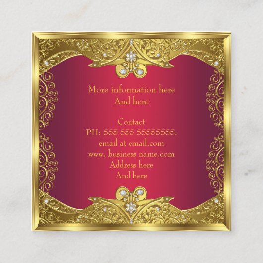 エリートファッションデザイナーレッド金ゴールド スクエア名刺 (裏面)