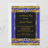 エリートブルー王室の金ゴールドダマスクパールバースデーパーティー 招待状 (正面)