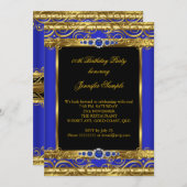 エリートブルー王室の金ゴールドダマスクパールバースデーパーティー 招待状 (正面/裏面)