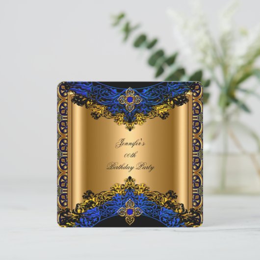 エリートブルー王室の金ゴールドブラックバースデーパーティー2 招待状 (スタンド正面)
