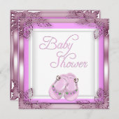 エリートベビーシャワーベビーガールピンクエリート 招待状 (正面/裏面)