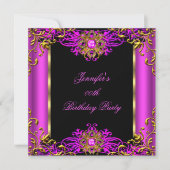 エリートホットピンクジェム金ゴールドブラックバースデーパーティー2 招待状 (正面)