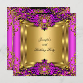 エリートホットピンクジェム金ゴールドブラックバースデーパーティー 招待状 (正面/裏面)