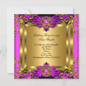 エリートホットピンクジェム金ゴールドブラックバースデーパーティー 招待状 (裏面)