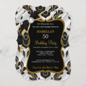 エリートホワイトパール金ゴールドブラックダマスクパーティー招待状 招待状 (正面/裏面)