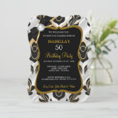 エリートホワイトパール金ゴールドブラックダマスクパーティー招待状 招待状 (スタンド正面)